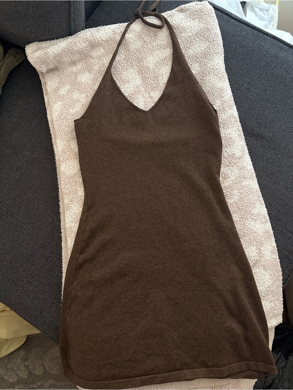 Brown Halter Knit Dress - Women's Casual